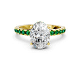 Yellow gold Oval Cut Diamond Solitaire Ring with Round with Emerald side stone Pavé Band and Four-Prong Setting_36
