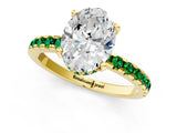 Yellow gold Oval Cut Diamond Solitaire Ring with Round with Emerald side stone Pavé Band and Four-Prong Setting_37