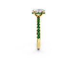 Yellow gold Oval Cut Diamond Solitaire Ring with Round with Emerald side stone Pavé Band and Four-Prong Setting_38