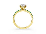Yellow gold Oval Cut Diamond Solitaire Ring with Round with Emerald side stone Pavé Band and Four-Prong Setting_39
