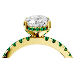 Yellow gold Oval Cut Diamond Solitaire Ring with Round with Emerald side stone Pavé Band and Four-Prong Setting_40