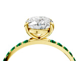 Yellow gold Oval Cut Diamond Solitaire Ring with Round with Emerald side stone Pavé Band and Prong Setting_28