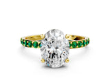 Yellow gold Oval Cut Diamond Solitaire Ring with Round with Emerald side stone Pavé Band and Prong Setting_36
