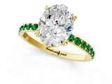 Yellow gold Oval Cut Diamond Solitaire Ring with Round with Emerald side stone Pavé Band and Prong Setting_37
