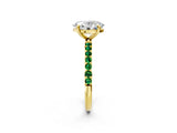 Yellow gold Oval Cut Diamond Solitaire Ring with Round with Emerald side stone Pavé Band and Prong Setting_38