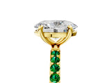 Yellow gold Oval Cut Diamond Solitaire Ring with Round with Emerald side stone Pavé Band and Prong Setting_41