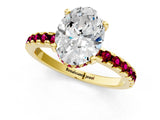 Yellow gold Oval Cut Diamond Solitaire Ring with Round with Garnet side stone Pavé Band and Four-Prong Setting_37
