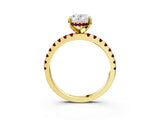 Yellow gold Oval Cut Diamond Solitaire Ring with Round with Garnet side stone Pavé Band and Four-Prong Setting_39