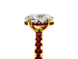 Yellow gold Oval Cut Diamond Solitaire Ring with Round with Garnet side stone Pavé Band and Four-Prong Setting_41
