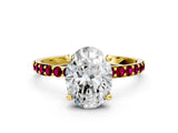 Yellow gold Oval Cut Diamond Solitaire Ring with Round with Garnet side stone Pavé Band and Prong Setting_24