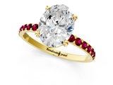 Yellow gold Oval Cut Diamond Solitaire Ring with Round with Garnet side stone Pavé Band and Prong Setting_25