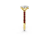 Yellow gold Oval Cut Diamond Solitaire Ring with Round with Garnet side stone Pavé Band and Prong Setting_26