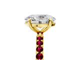 Yellow gold Oval Cut Diamond Solitaire Ring with Round with Garnet side stone Pavé Band and Prong Setting_29