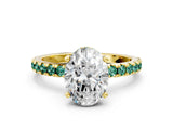 Yellow gold Oval Cut Diamond Solitaire Ring with Round with Green Sapphire side stone Pavé Band and Four-Prong Setting_36