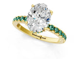 Yellow gold Oval Cut Diamond Solitaire Ring with Round with Green Sapphire side stone Pavé Band and Four-Prong Setting_37