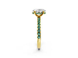 Yellow gold Oval Cut Diamond Solitaire Ring with Round with Green Sapphire side stone Pavé Band and Four-Prong Setting_38