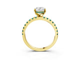 Yellow gold Oval Cut Diamond Solitaire Ring with Round with Green Sapphire side stone Pavé Band and Four-Prong Setting_39