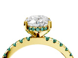 Yellow gold Oval Cut Diamond Solitaire Ring with Round with Green Sapphire side stone Pavé Band and Four-Prong Setting_40