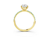 Yellow gold Oval Cut Diamond Solitaire Ring with Round with Green Sapphire side stone Pavé Band and Prong Setting_3