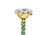 Yellow gold Oval Cut Diamond Solitaire Ring with Round with Green Sapphire side stone Pavé Band and Prong Setting_5