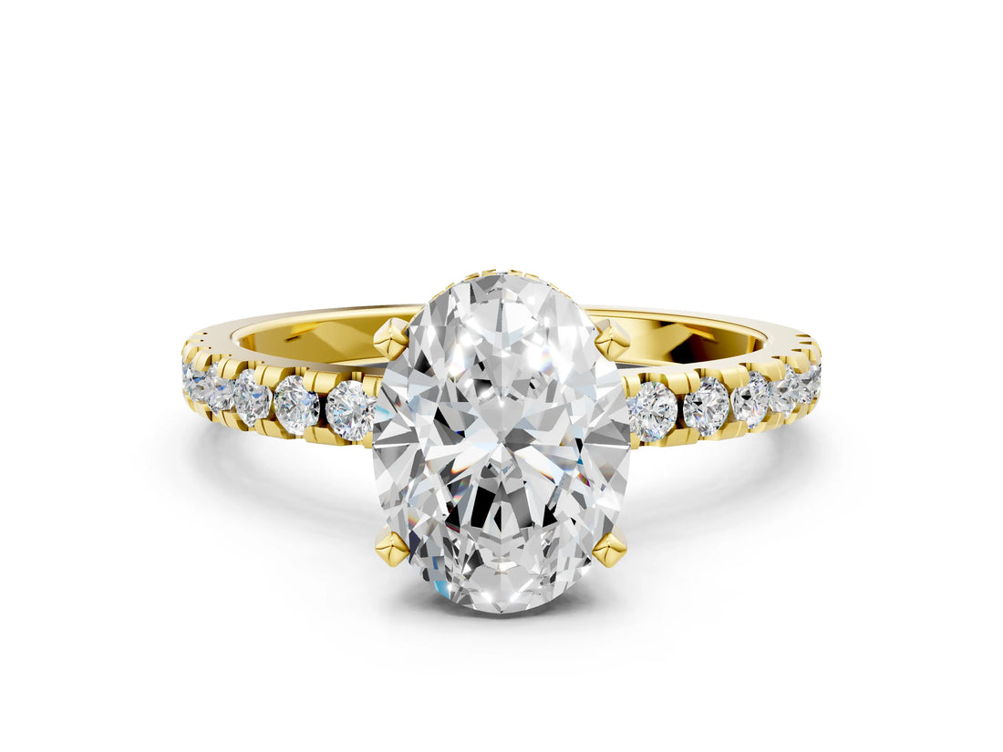 Yellow gold Oval Cut Diamond Solitaire Ring with Round with Moissanite side stone Pavé Band and Four-Prong Setting_36