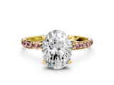Yellow gold Oval Cut Diamond Solitaire Ring with Round with Morganite side stone Pavé Band and Prong Setting_12