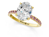 Yellow gold Oval Cut Diamond Solitaire Ring with Round with Morganite side stone Pavé Band and Prong Setting_13