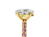 Yellow gold Oval Cut Diamond Solitaire Ring with Round with Morganite side stone Pavé Band and Prong Setting_17