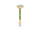 Yellow gold Oval Cut Diamond Solitaire Ring with Round with Peridot side stone Pavé Band and Prong Setting_2