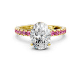 Yellow gold Oval Cut Diamond Solitaire Ring with Round with Pink Sapphire side stone Pavé Band and Four-Prong Setting_36
