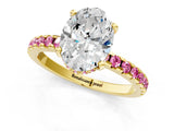 Yellow gold Oval Cut Diamond Solitaire Ring with Round with Pink Sapphire side stone Pavé Band and Four-Prong Setting_37