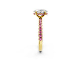 Yellow gold Oval Cut Diamond Solitaire Ring with Round with Pink Sapphire side stone Pavé Band and Four-Prong Setting_38