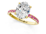 Yellow gold Oval Cut Diamond Solitaire Ring with Round with Pink Sapphire side stone Pavé Band and Prong Setting_13