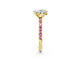Yellow gold Oval Cut Diamond Solitaire Ring with Round with Pink Sapphire side stone Pavé Band and Prong Setting_14