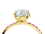 Yellow gold Oval Cut Diamond Solitaire Ring with Round with Pink Sapphire side stone Pavé Band and Prong Setting_16