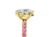 Yellow gold Oval Cut Diamond Solitaire Ring with Round with Pink Sapphire side stone Pavé Band and Prong Setting_17
