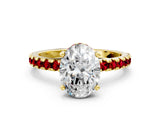 Yellow gold Oval Cut Diamond Solitaire Ring with Round with Ruby side stone Pavé Band and Four-Prong Setting_36