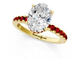 Yellow gold Oval Cut Diamond Solitaire Ring with Round with Ruby side stone Pavé Band and Four-Prong Setting_37