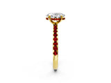 Yellow gold Oval Cut Diamond Solitaire Ring with Round with Ruby side stone Pavé Band and Four-Prong Setting_38