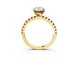 Yellow gold Oval Cut Diamond Solitaire Ring with Round with Ruby side stone Pavé Band and Four-Prong Setting_39