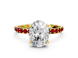 Yellow gold Oval Cut Diamond Solitaire Ring with Round with Ruby side stone Pavé Band and Prong Setting_36