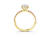 Yellow gold Oval Cut Diamond Solitaire Ring with Round with Ruby side stone Pavé Band and Prong Setting_39