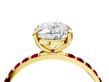 Yellow gold Oval Cut Diamond Solitaire Ring with Round with Ruby side stone Pavé Band and Prong Setting_40