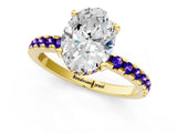 Yellow gold Oval Cut Diamond Solitaire Ring with Round with Tanzanite side stone Pavé Band and Four-Prong Setting_37