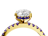 Yellow gold Oval Cut Diamond Solitaire Ring with Round with Tanzanite side stone Pavé Band and Four-Prong Setting_40