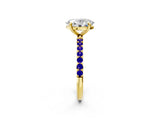 Yellow gold Oval Cut Diamond Solitaire Ring with Round with Tanzanite side stone Pavé Band and Prong Setting_14