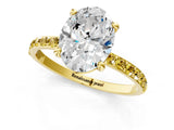 Yellow gold Oval Cut Diamond Solitaire Ring with Round with Yellow Sapphire side stone Pavé Band and Prong Setting_25