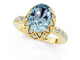 Yellow gold Oval Cut Diamond Solitaire Ring with Shared Prong Pavé Band_1