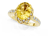 Yellow gold Oval Cut Diamond Solitaire Ring with Shared Prong Pavé Band_1