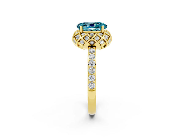 Yellow gold Oval Cut Diamond Solitaire Ring with Shared Prong Pavé Band